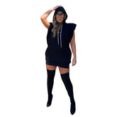 Hooded Solid Color Casual Sweatshirt Dress
